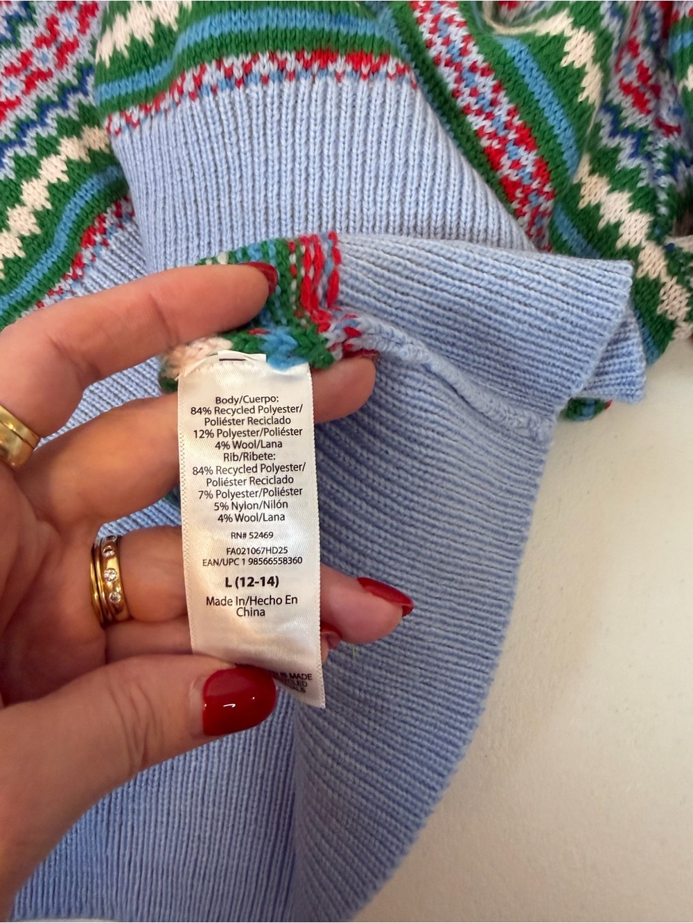 Free Assembly Fair Isle Multicolor Crewneck Sweater Tall Cuffs Women’s Large - Picture 6 of 6